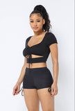 Front Shirring Tie Cut Out Top And Side Shirring Short Set