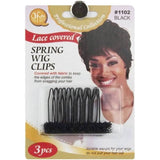Qfitt Lace Covered Spring Wig Clips Black 3pcs