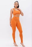 Front Cut Out Crop Top And Shirring Leggings Set